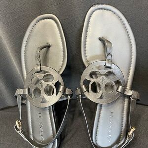 Coach Black Leather Thong Sandals